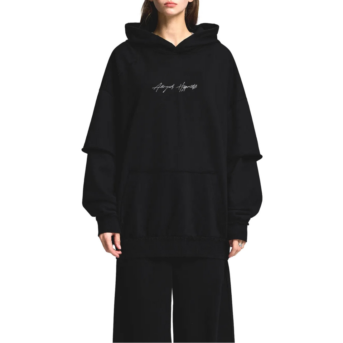 RAW EDGE DOUBLE LAYERED HOODIE