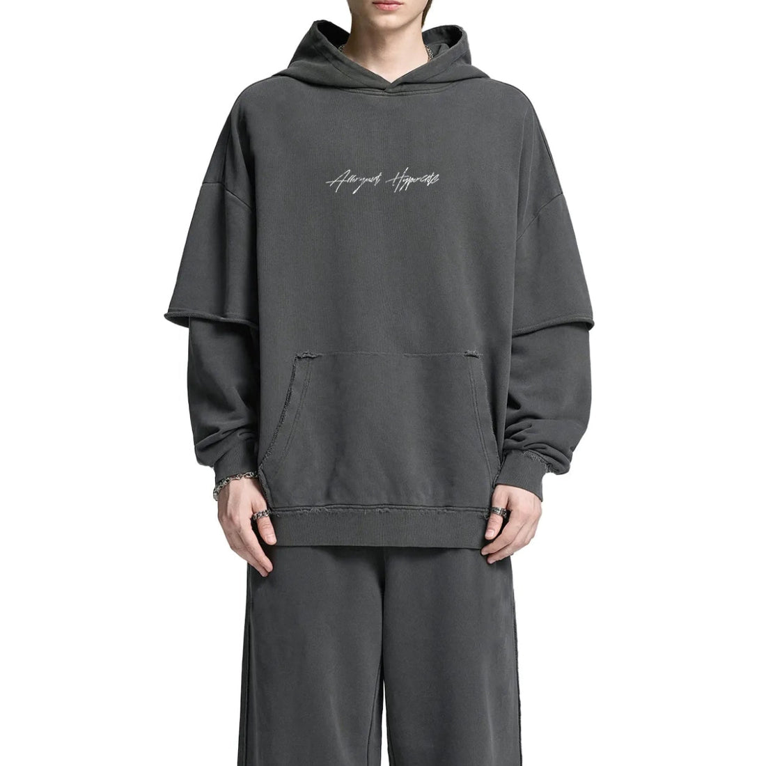 RAW EDGE DOUBLE LAYERED HOODIE