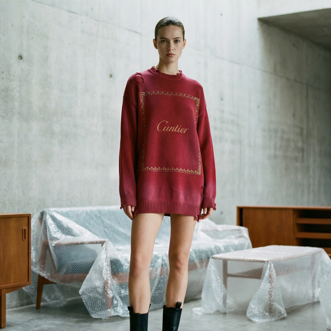 'CUNTIER' DISTRESSED KNIT SWEATER