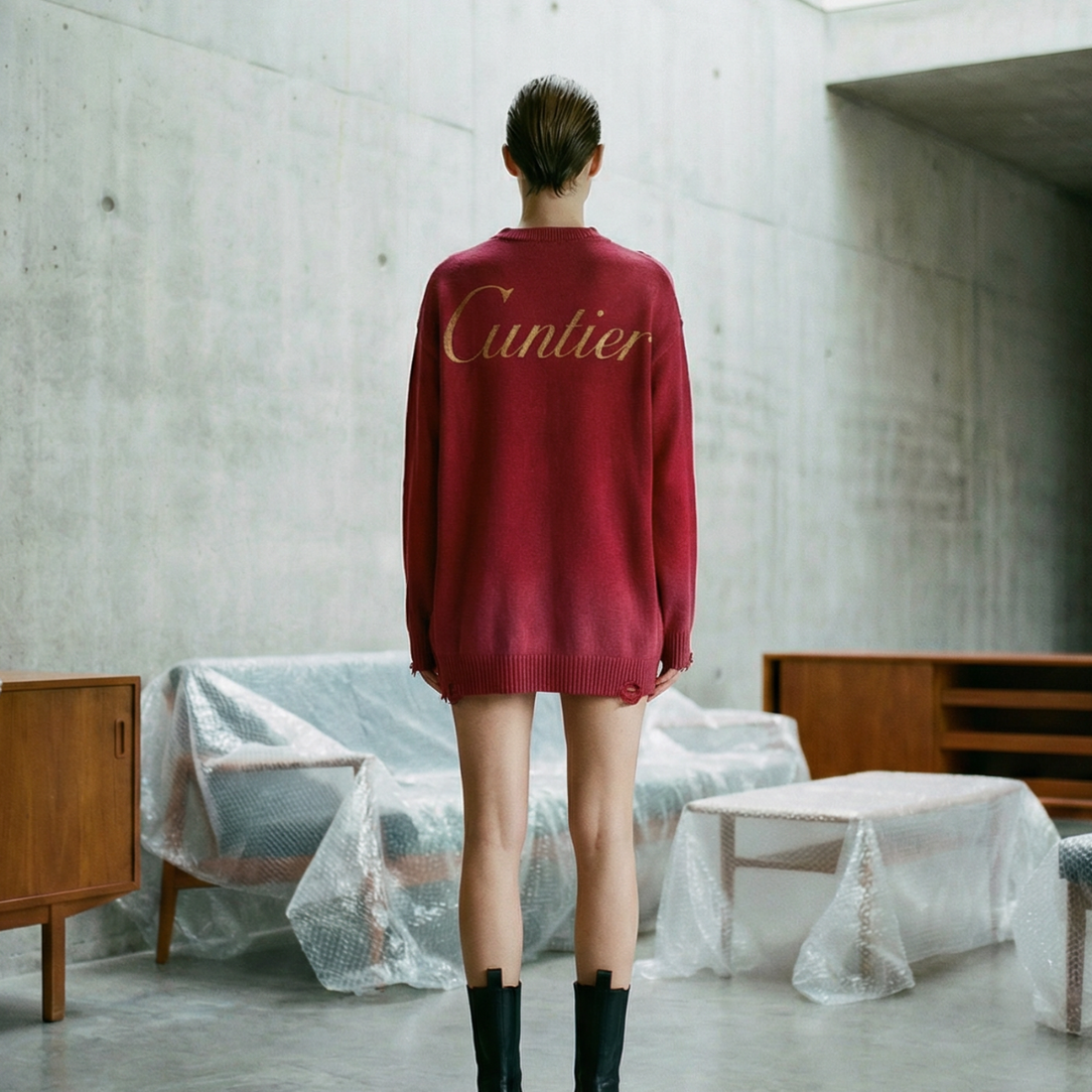 'CUNTIER' DISTRESSED KNIT SWEATER